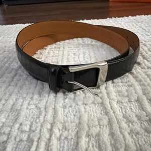 POLO Ralph Lauren Womens Black Italian Leather Belt 40/100 Silver Brass Buckle